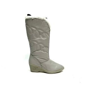 Vintage 1970s gray nylon zip front faux fur lined knee high winter snow boots
